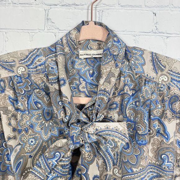 Vintage 80’s Blouse Women Size 16 Fair Isle Long Sleeve Tie Neck Retro Boho Top - Picture 4 of 12